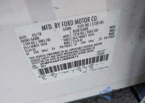 2018 Ford Edge Sport from USA, damaged, VIN 2FMPK4AP7JBB80813